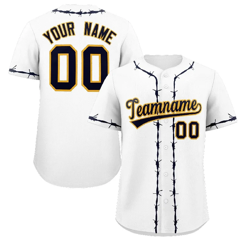 Personalized Baseball Jerseys For Corporate Gifting-Custom White Navy Thorns Ribbed Classic Style Authentic Baseball Jersey