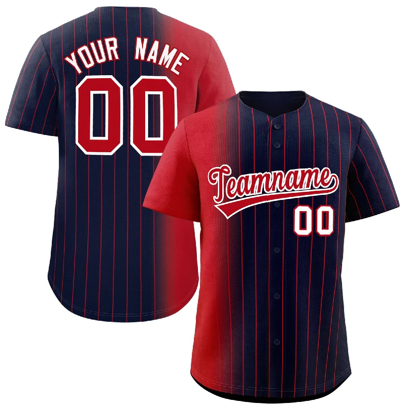 Custom Baseball Jerseys For Charitable Organizations-Custom Navy Red Pinstripe Personalized Gradient Authentic Baseball Jersey