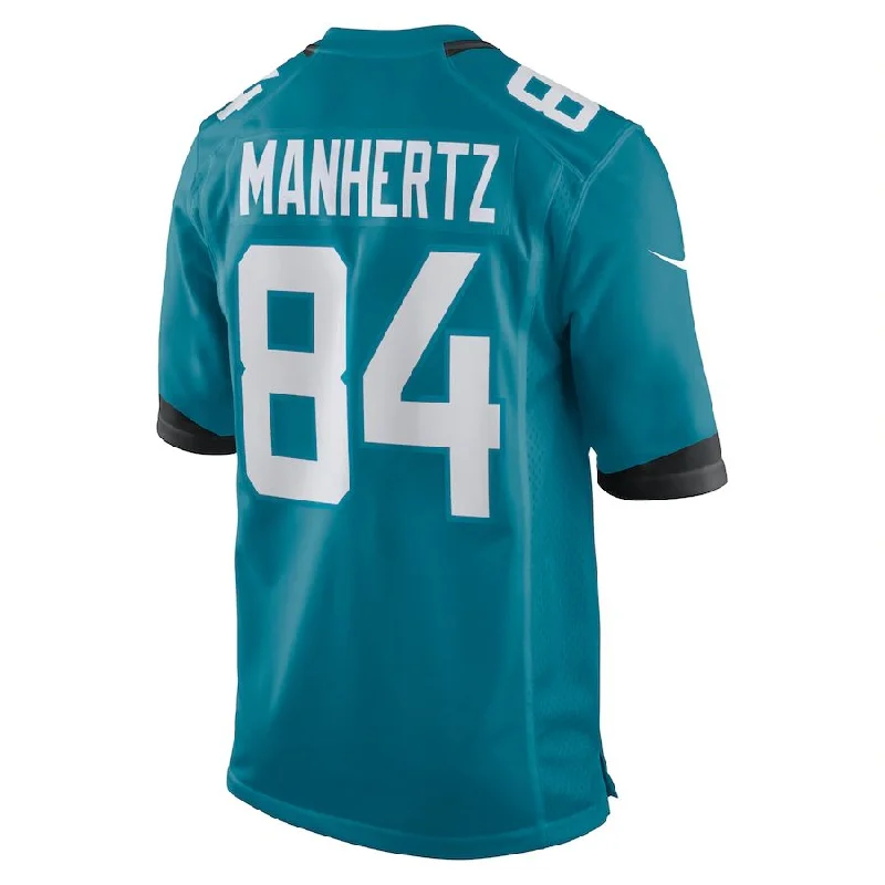 Custom Rugby Jerseys With Player Information-J.Jaguars #84 Chris Manhertz Teal Game Jersey Stitched American Football Jerseys