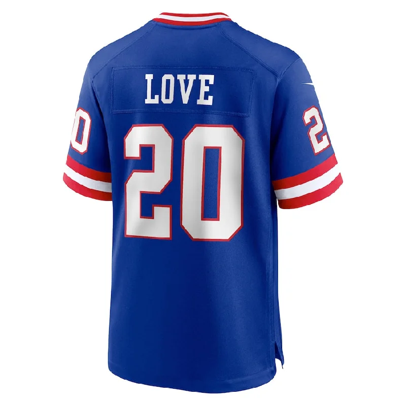 Custom Rugby Jerseys-NY.Giants #20 Julian Love Royal Classic Player Game Jersey Stitched American Football Jerseys