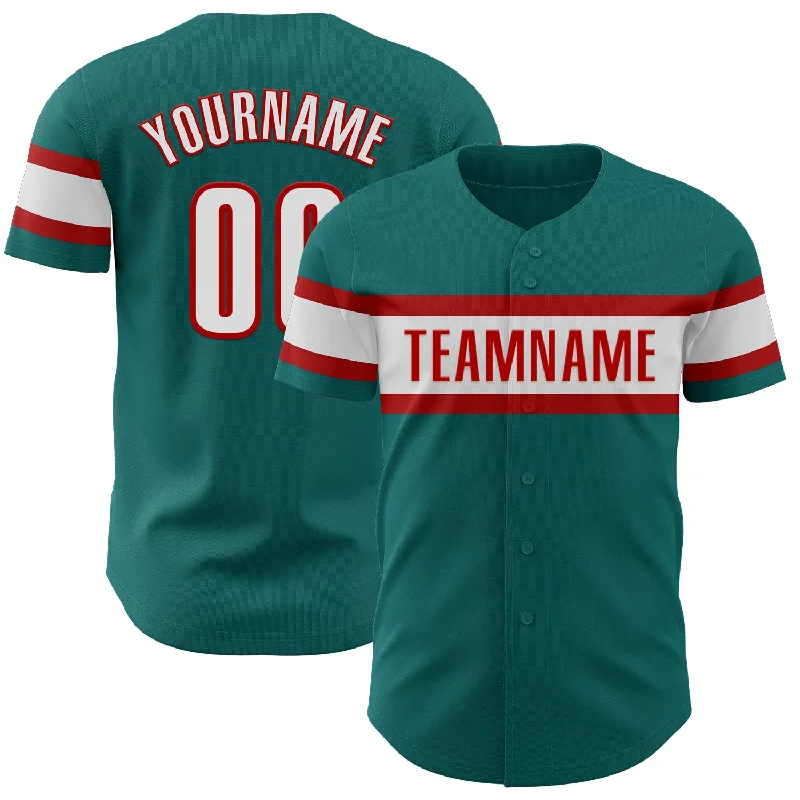 Custom Baseball Jerseys For Local Leagues & Clubs-Custom Teal White-Red Authentic Baseball Jersey