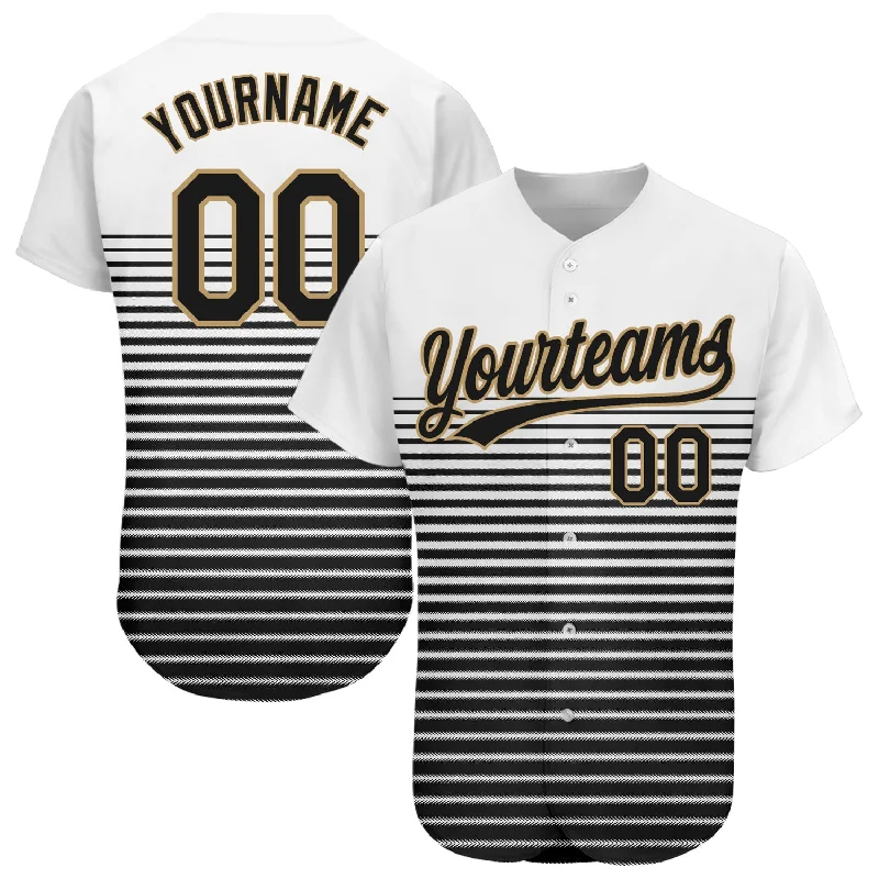 Custom Baseball Jerseys With Unique Designs-Custom White Black-Old Gold 3D Pattern Design Authentic Baseball Jersey