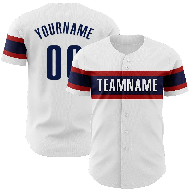 Custom Baseball Jerseys For Group Orders-Custom White Navy-Red Authentic Baseball Jersey