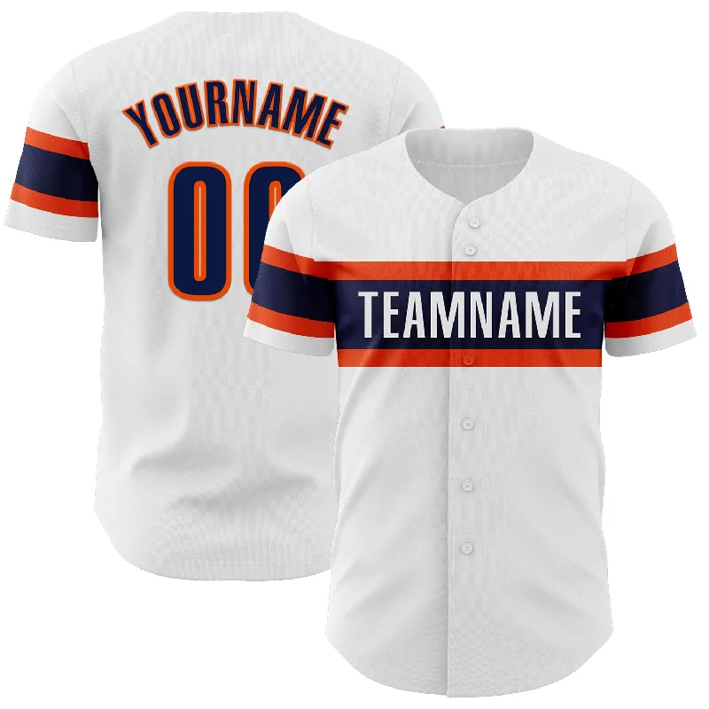 Personalized Baseball Jerseys For Weekend Leagues-Custom White Navy-Orange Authentic Baseball Jersey