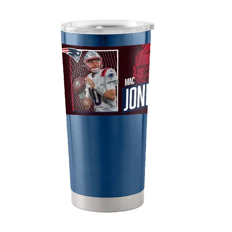 Custom Team Mugs For Charity Auctions-New England Patriots 20oz Mac Jones Stainless Tumbler