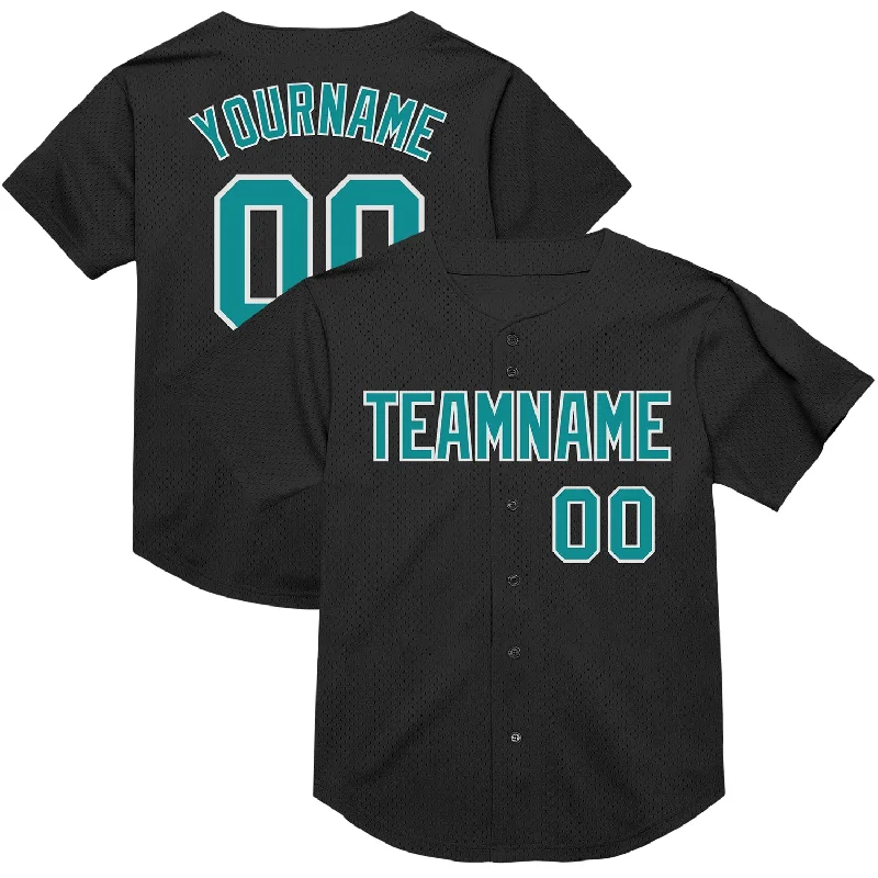 Personalized Baseball Jerseys For Special Guests-Custom Black Teal-White Mesh Authentic Throwback Baseball Jersey