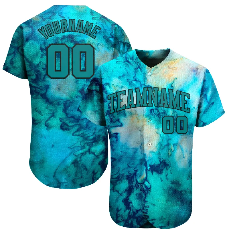 Baseball Jerseys With Player Numbers & Sponsorship Logos-Custom Tie Dye Teal-Black 3D Authentic Baseball Jersey