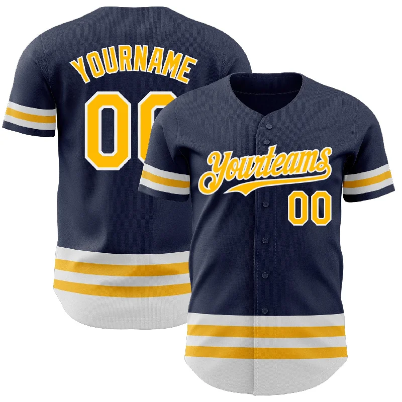 Personalized Baseball Jerseys For Fans-Custom Navy Gold-White Line Authentic Baseball Jersey