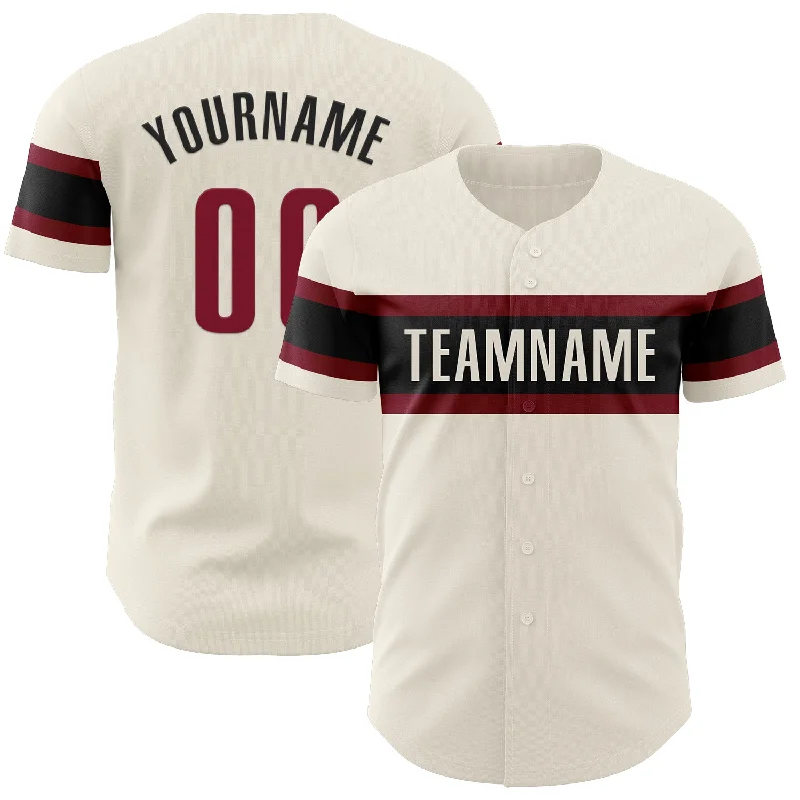 Baseball Jerseys With Custom Neck & Sleeve Designs-Custom Cream Crimson-Black Authentic Baseball Jersey