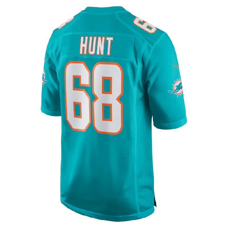 Rugby Jerseys For Group Orders & Discounts-M.Dolphins #68 Robert Hunt Aqua Game Jersey Stitched American Football Jerseys