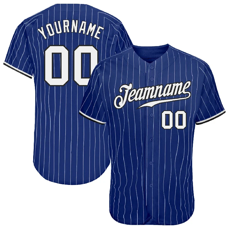 Personalized Baseball Jerseys For Summer Tournaments-Custom Royal White Pinstripe White-Black Authentic Baseball Jersey