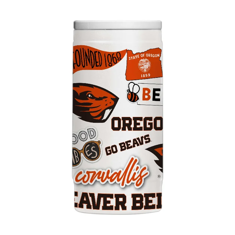 Personalized Team Mugs For Event Sponsorship-Oregon State 12oz Native Powder Coat Slim Can Coolie