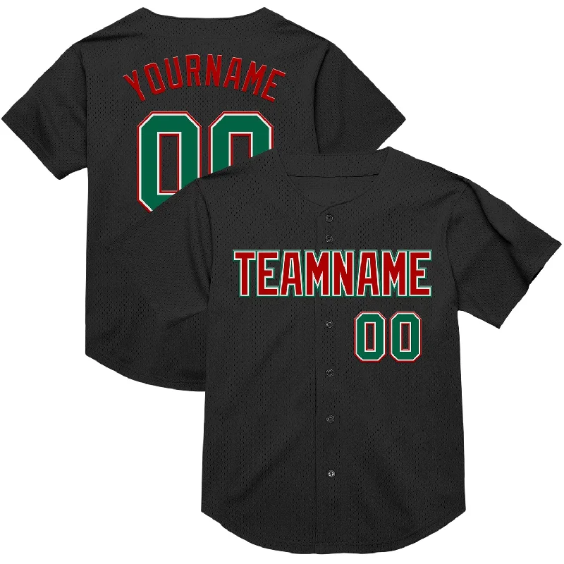 Personalized Baseball Jerseys For Special Matches-Custom Black Kelly Green-Red Mesh Authentic Throwback Baseball Jersey