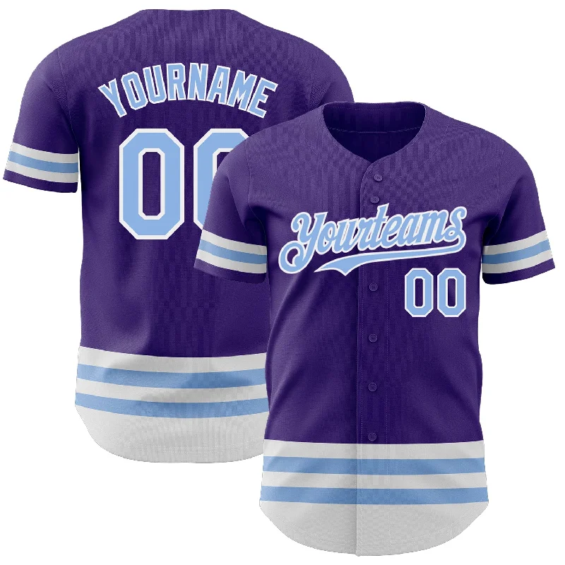 Custom Baseball Jerseys With School Team Designs-Custom Purple Light Blue-White Line Authentic Baseball Jersey