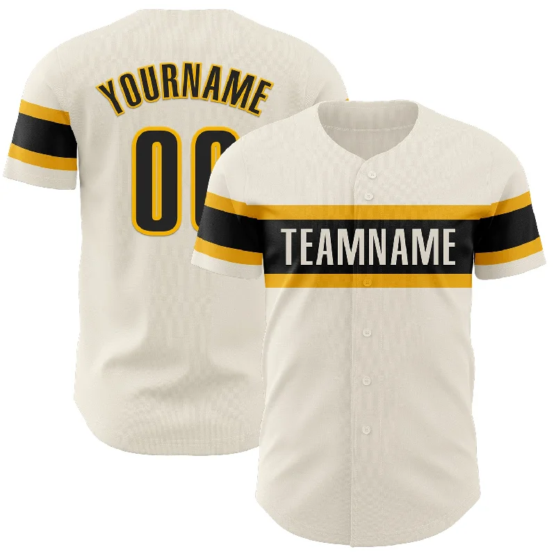 Baseball Jerseys With Custom Fabric & Sizing Options-Custom Cream Black-Gold Authentic Baseball Jersey