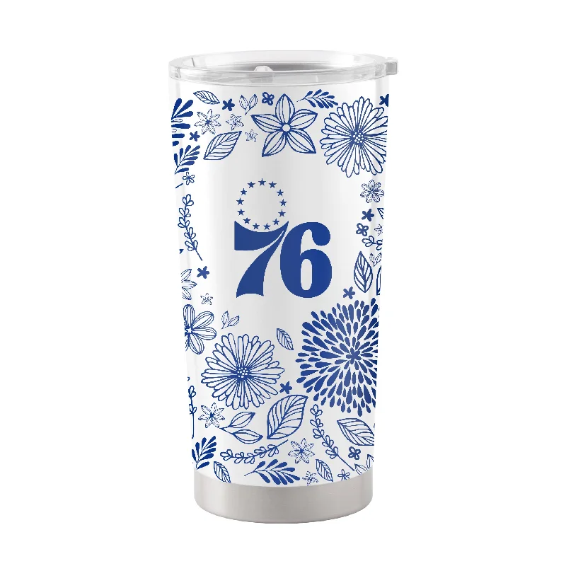 Custom Team Mugs With Bold Team Designs-Philadelphia 76ers 20oz Botanical Stainless Steel Tumbler