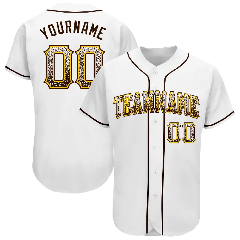 Personalized Baseball Jerseys For League Celebrations-Custom White Brown-Gold Authentic Drift Fashion Baseball Jersey