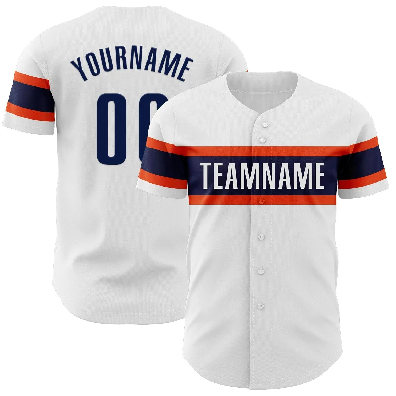 Personalized Baseball Jerseys For School Teams-Custom White Navy-Orange Authentic Baseball Jersey