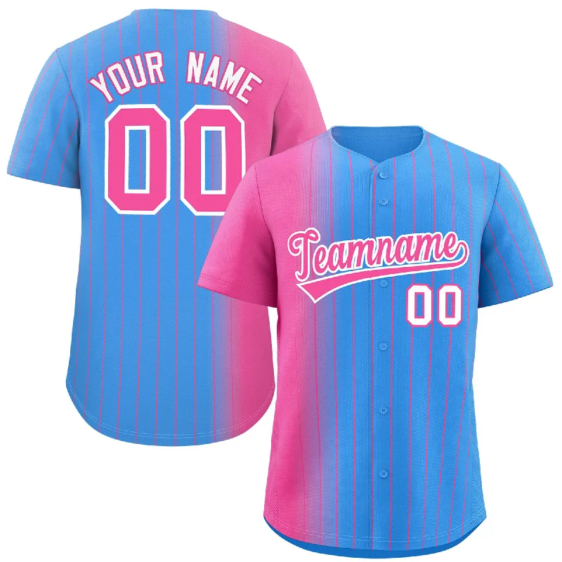 Personalized Baseball Jerseys For Player Gift Sets-Custom Powder Blue Pink Pinstripe Personalized Gradient Authentic Baseball Jersey