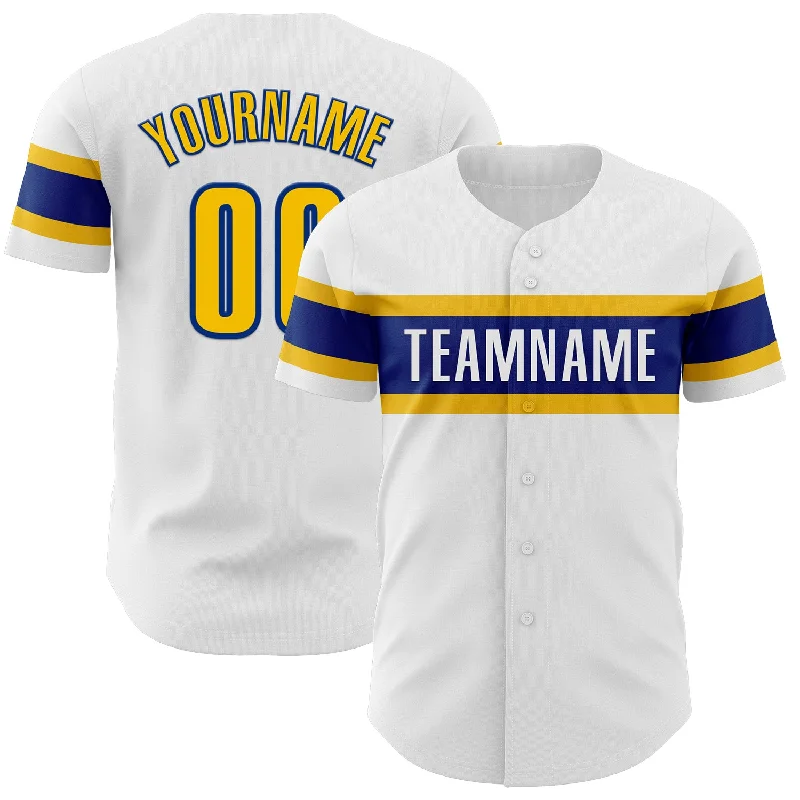 Baseball Jerseys For Special Match Days-Custom White Yellow-Royal Authentic Baseball Jersey