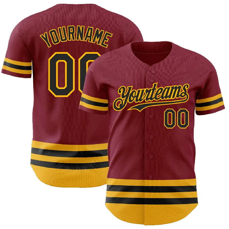 Personalized Baseball Jerseys For Corporate Events-Custom Crimson Black-Gold Line Authentic Baseball Jersey