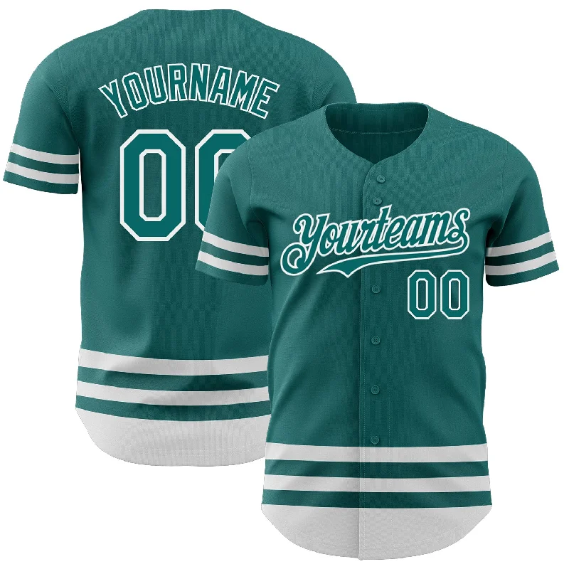 Custom Baseball Jerseys For College Sports Events-Custom Teal White Line Authentic Baseball Jersey