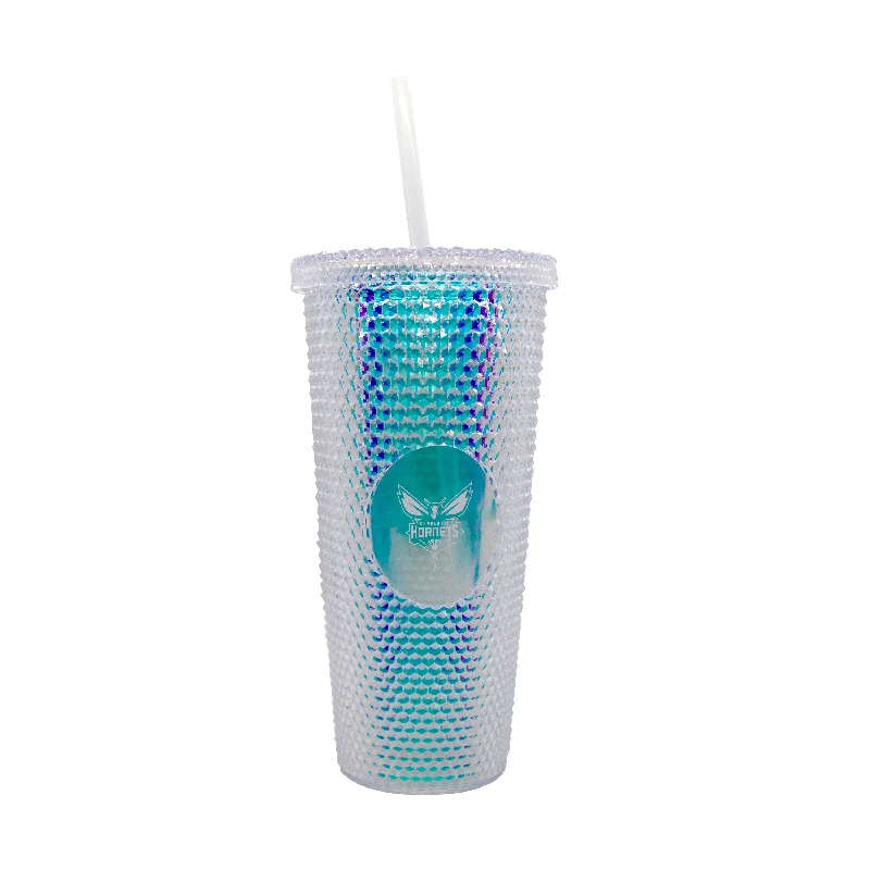 Personalized Team Mugs For Sports Leagues-Charlotte Hornets 24oz Iridescent Studded Tumbler