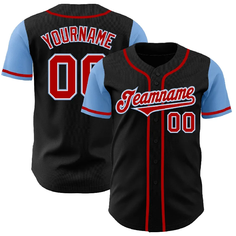 Personalized Baseball Jerseys For Fundraisers-Custom Black Red-Light Blue Authentic Two Tone Baseball Jersey