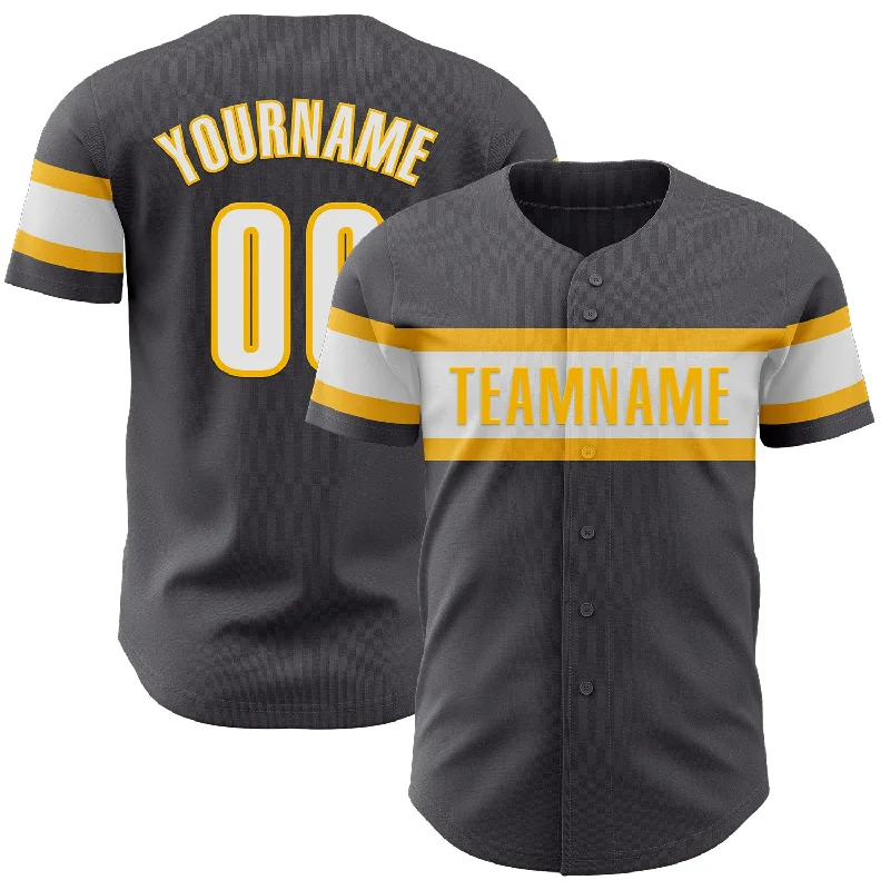 Custom Baseball Jerseys For School Teams & Spirit-Custom Steel Gray White-Gold Authentic Baseball Jersey