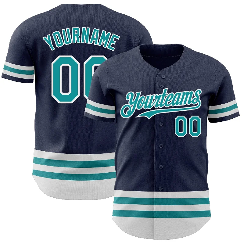 Personalized Baseball Jerseys For Group Discounts-Custom Navy Teal-White Line Authentic Baseball Jersey