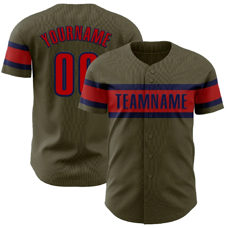 Baseball Jerseys For Sponsor Recognition-Custom Olive Red-Navy Authentic Salute To Service Baseball Jersey