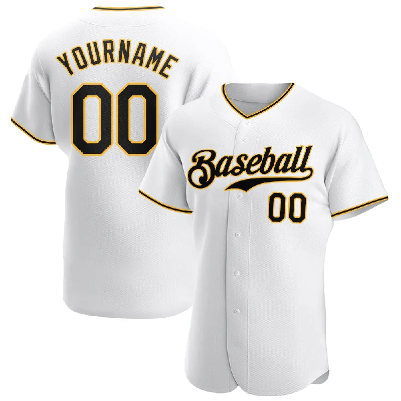 Baseball Jerseys For Community Tournaments-Custom White Black-Gold Authentic Baseball Jersey