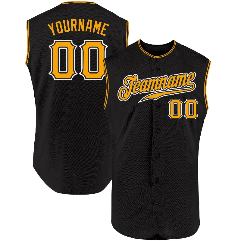 Personalized Baseball Jerseys For Weekend Leagues-Custom Black Gold-White Authentic Sleeveless Baseball Jersey