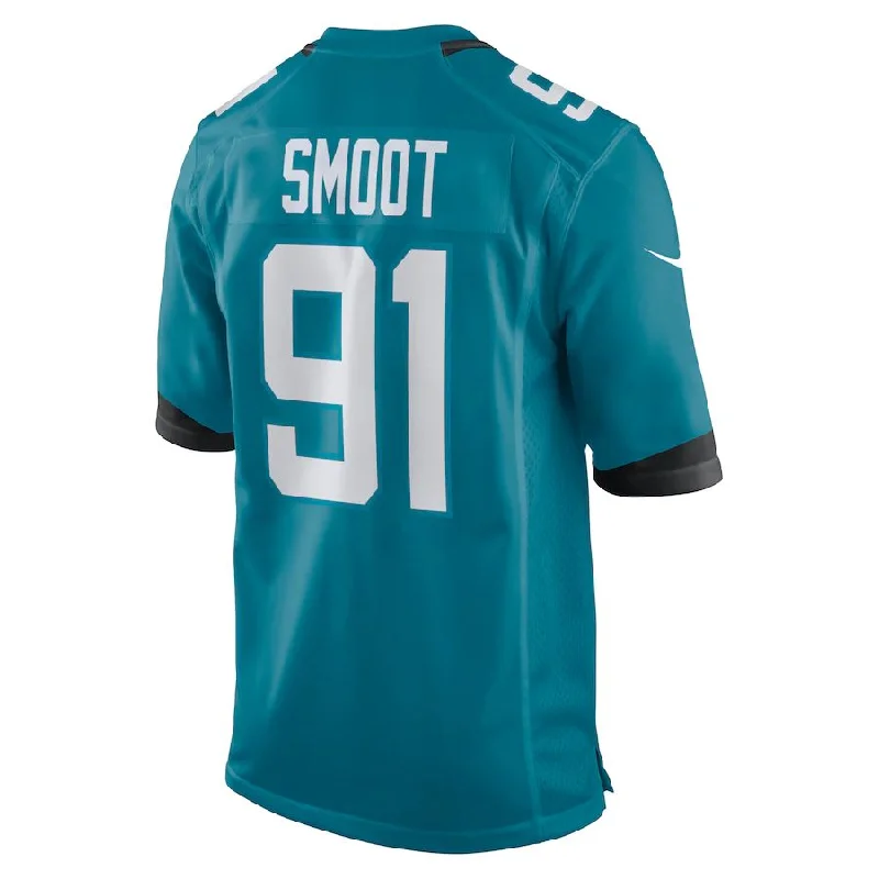 Personalized Rugby Jerseys With Player Photos-J.Jaguars #91 Dawuane Smoot Teal Game Jersey Stitched American Football Jerseys