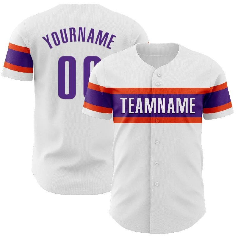 Personalized Baseball Jerseys For High School Leagues-Custom White Purple-Orange Authentic Baseball Jersey