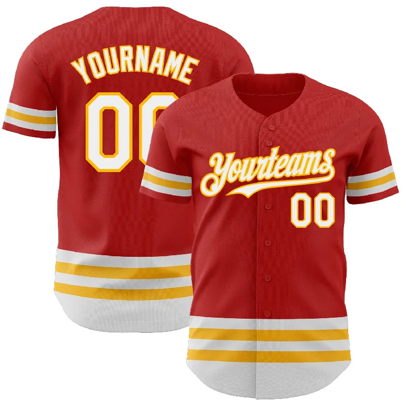 Personalized Baseball Jerseys For Alumni Associations-Custom Red White-Gold Line Authentic Baseball Jersey