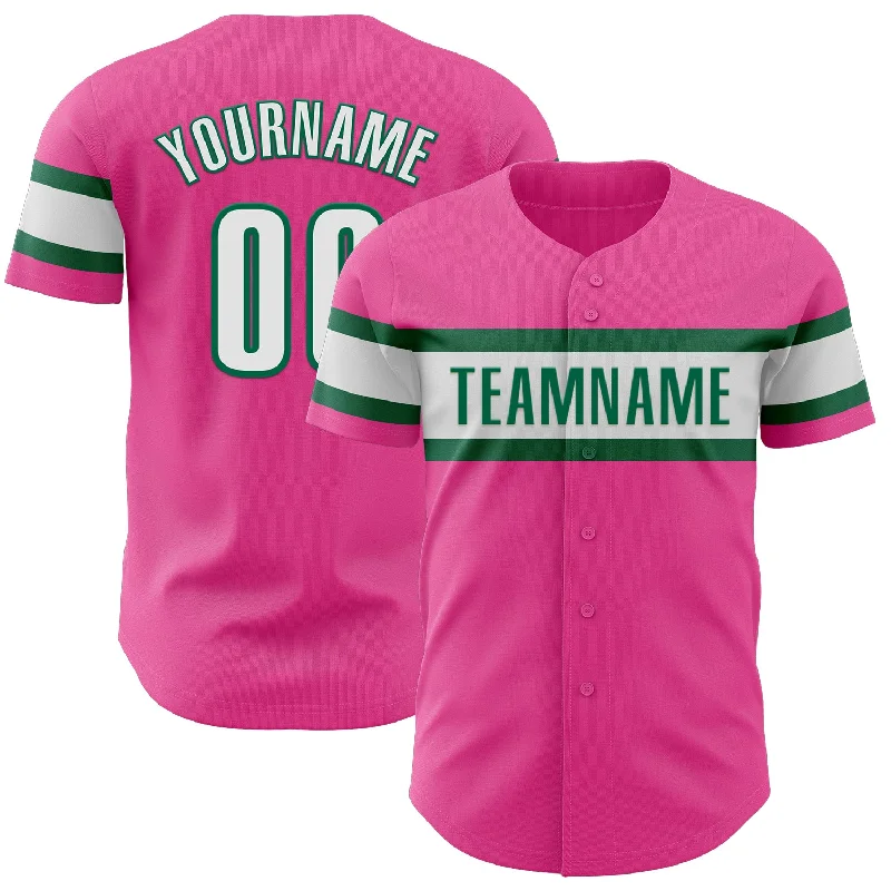 Personalized Baseball Jerseys For Special Celebrations-Custom Pink White-Kelly Green Authentic Baseball Jersey