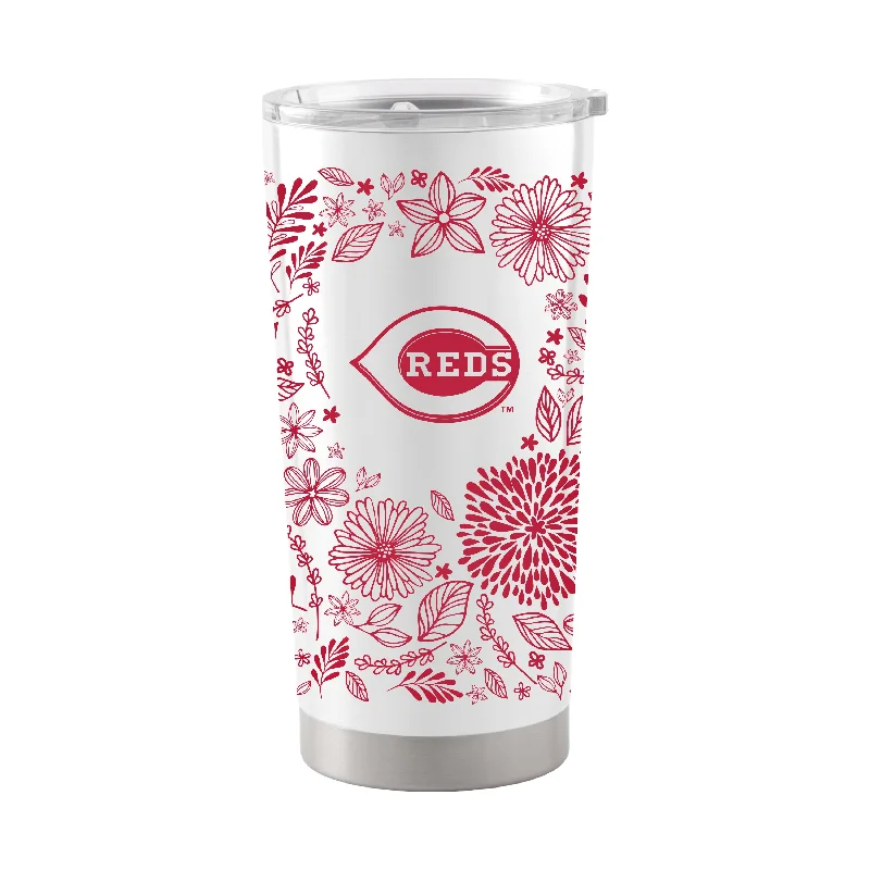 Team Mugs With Custom Graphics-Cincinnati Reds 20oz Botanical Stainless Steel Tumbler