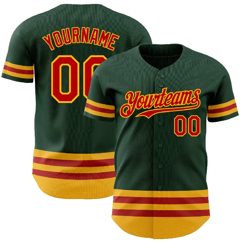 Personalized Baseball Jerseys For College Fundraising-Custom Green Red-Gold Line Authentic Baseball Jersey