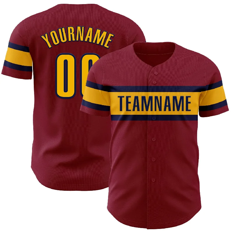 Custom Baseball Jerseys With Color Blocking-Custom Crimson Gold-Navy Authentic Baseball Jersey