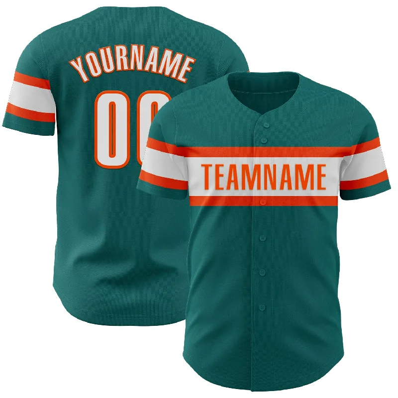 Custom Baseball Jerseys For College Sports Events-Custom Teal White-Orange Authentic Baseball Jersey