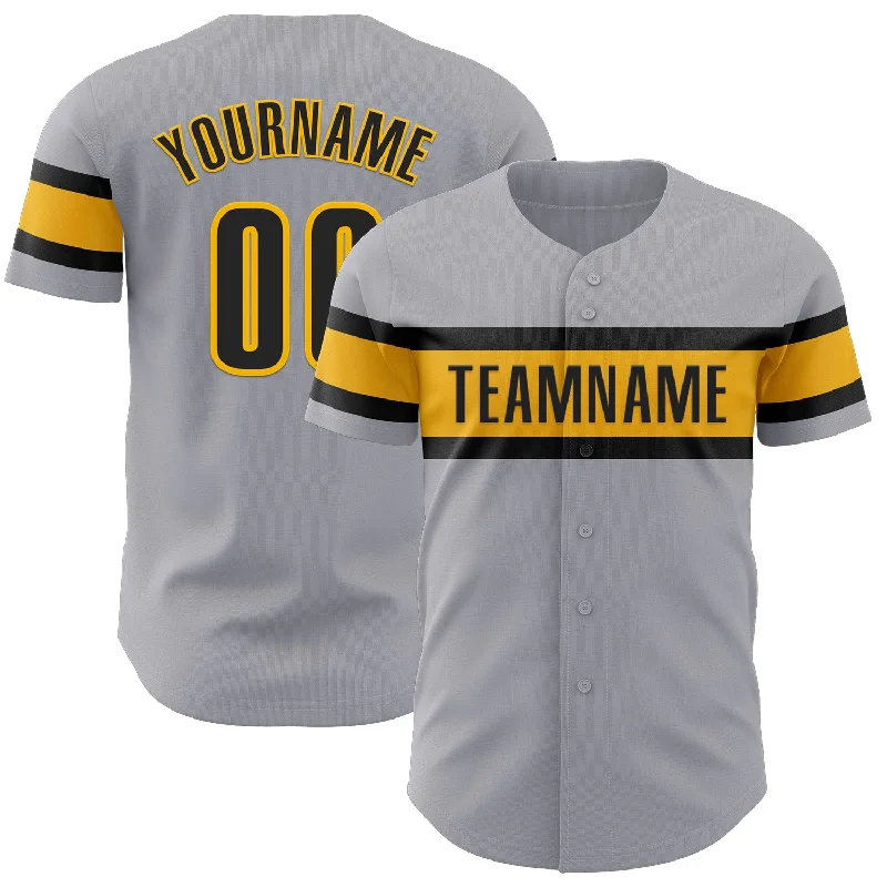 Personalized Baseball Jerseys For Corporate Gifting-Custom Gray Black-Gold Authentic Baseball Jersey