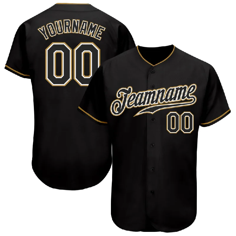 Personalized Baseball Jerseys For Group Orders-Custom Black Black-Old Gold Authentic Baseball Jersey