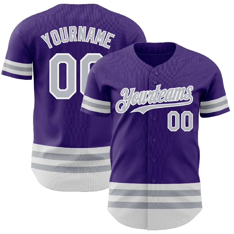 Baseball Jerseys For Youth & Amateur Leagues-Custom Purple Gray-White Line Authentic Baseball Jersey