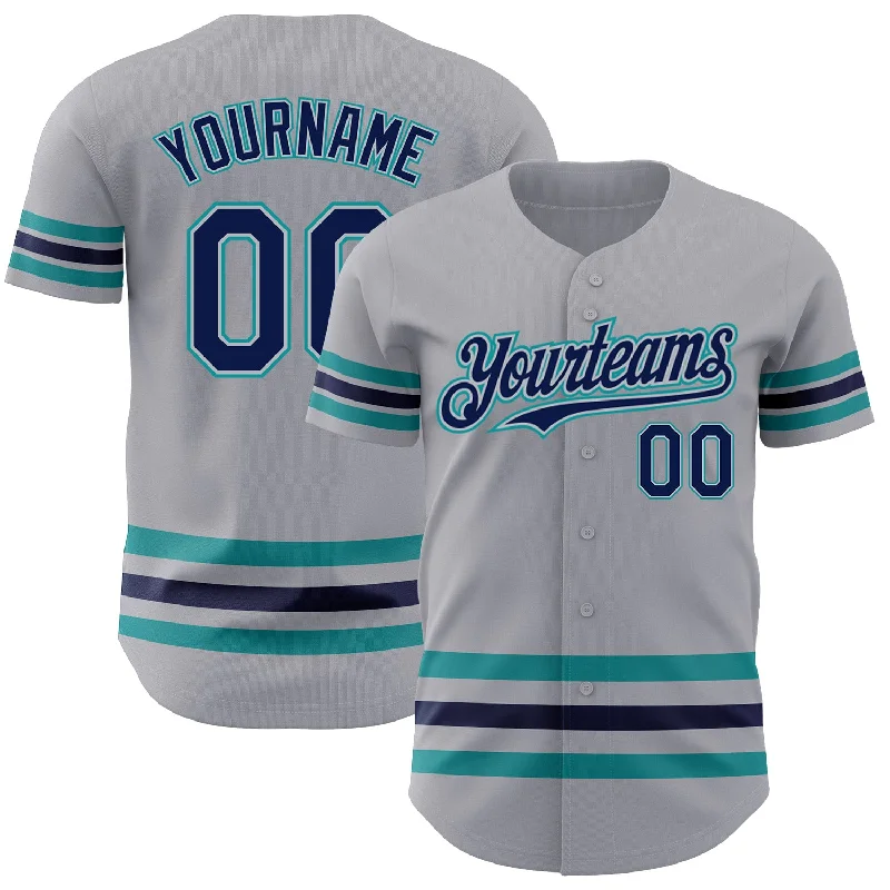 Personalized Baseball Jerseys For Custom Fit-Custom Gray Navy Gray-Teal Line Authentic Baseball Jersey