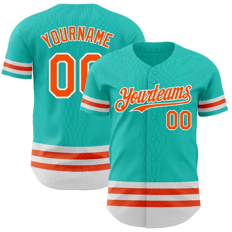 Baseball Jerseys With Personalized Fabric & Text-Custom Aqua Orange-White Line Authentic Baseball Jersey