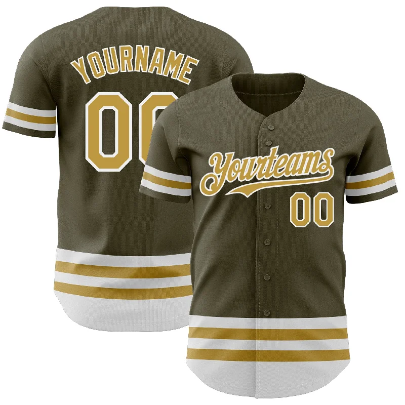 Personalized Baseball Jerseys For School Spirit Days-Custom Olive Old Gold-White Line Authentic Salute To Service Baseball Jersey