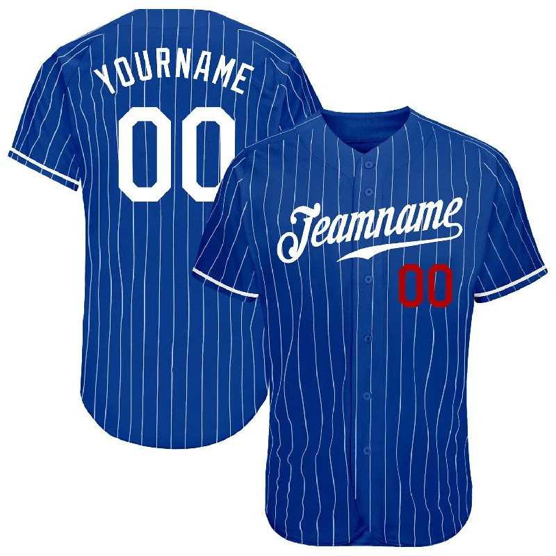 Custom Baseball Jerseys For Fundraiser Auctions-Custom Royal White Pinstripe White-Red Authentic Baseball Jersey