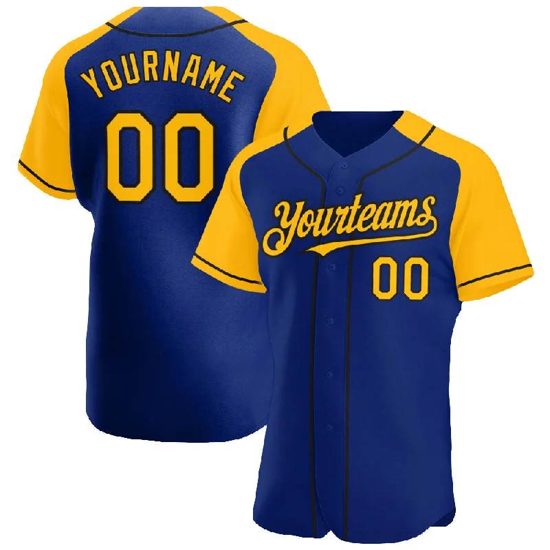 Baseball Jerseys For Fan Engagement-Custom Royal Gold-Black Authentic Raglan Sleeves Baseball Jersey