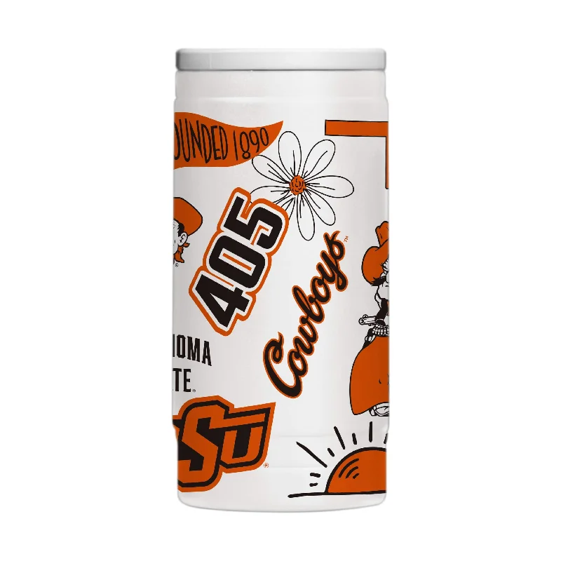 Team Mugs With Personalized Messages & Designs-Oklahoma State 12oz Native Powder Coat Slim Can Coolie